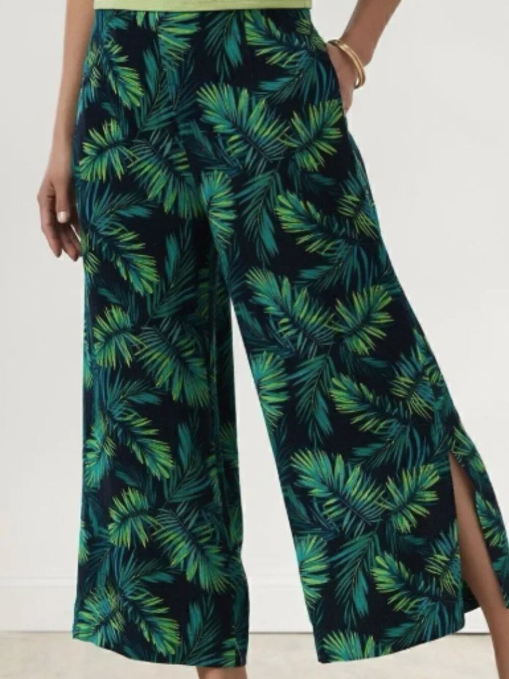 Soft Surroundings Sidnei‎ Wide Leg Crop Palazzo Pants 1X Palm Tropical NWT